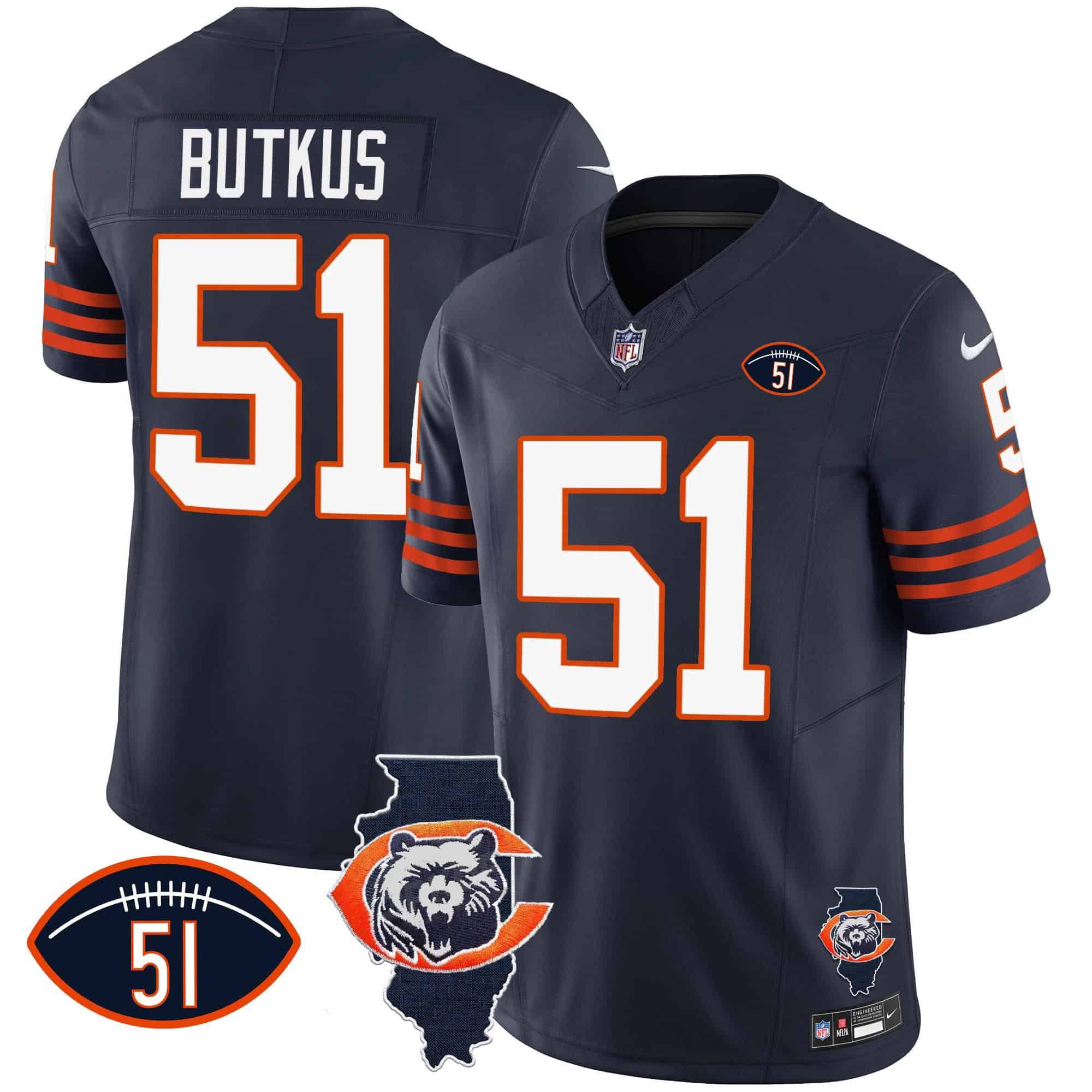 Men Chicago Bears #51 Butkus Blue 2024 Nike Throwback Illinois Patch Vapor NFL Jersey style 1
